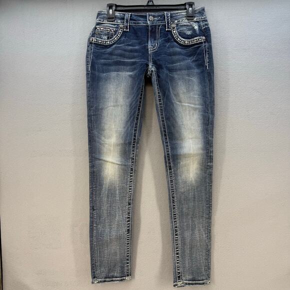 Miss Me Jeans Women's 27x31 Blue Signature Skinny Mystic Embellished Preppy - Picture 3 of 12